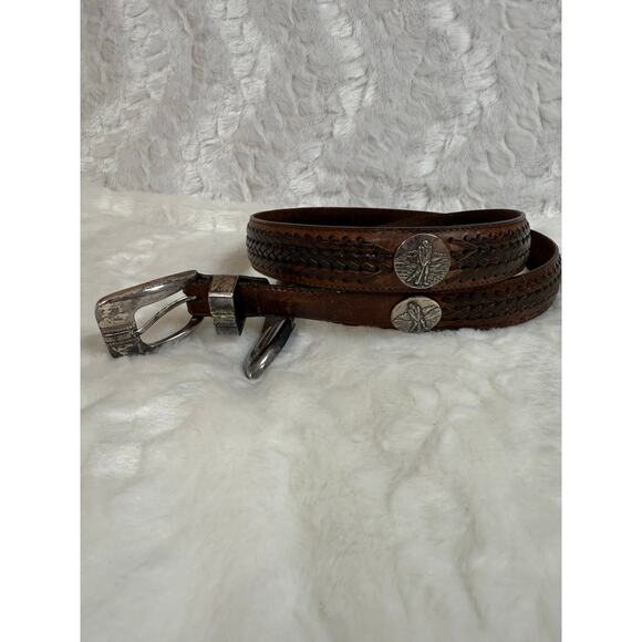 Vintage 1998 Onyx Brighton Braided Leather Silver Medallion Golf Belt Men’s 38 - Picture 1 of 16